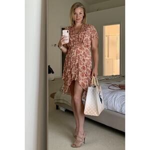 THE KOOPLES Pink Floral Ruffle Hemline Midi Tie Back Floral Frill Dress sz 1